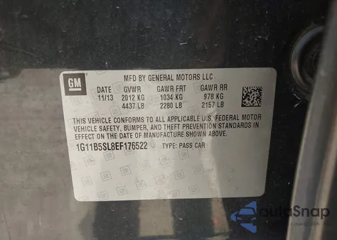 2014 Chevrolet Malibu 1Ls из США, поврежденный, VIN 1G11B5SL8EF176522